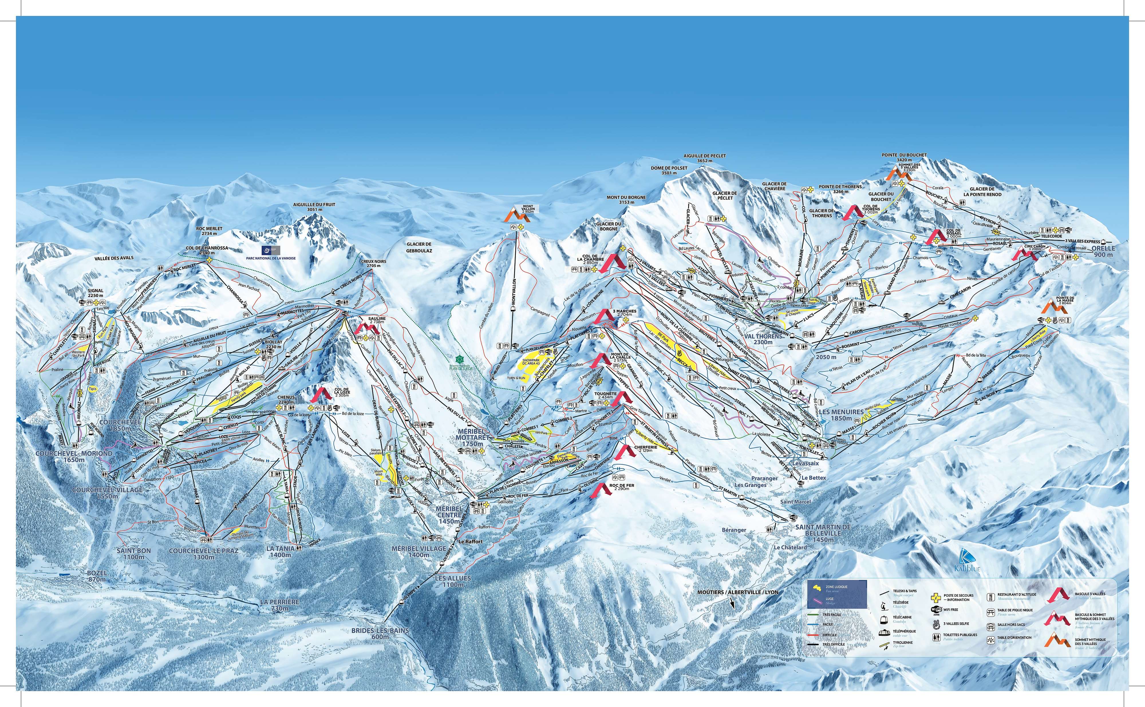 Les 3 Vallees ski map